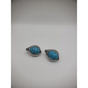 Vintage Premier Designs Earrings Pierced Clip Blue Stone Silver Tone Jewelry